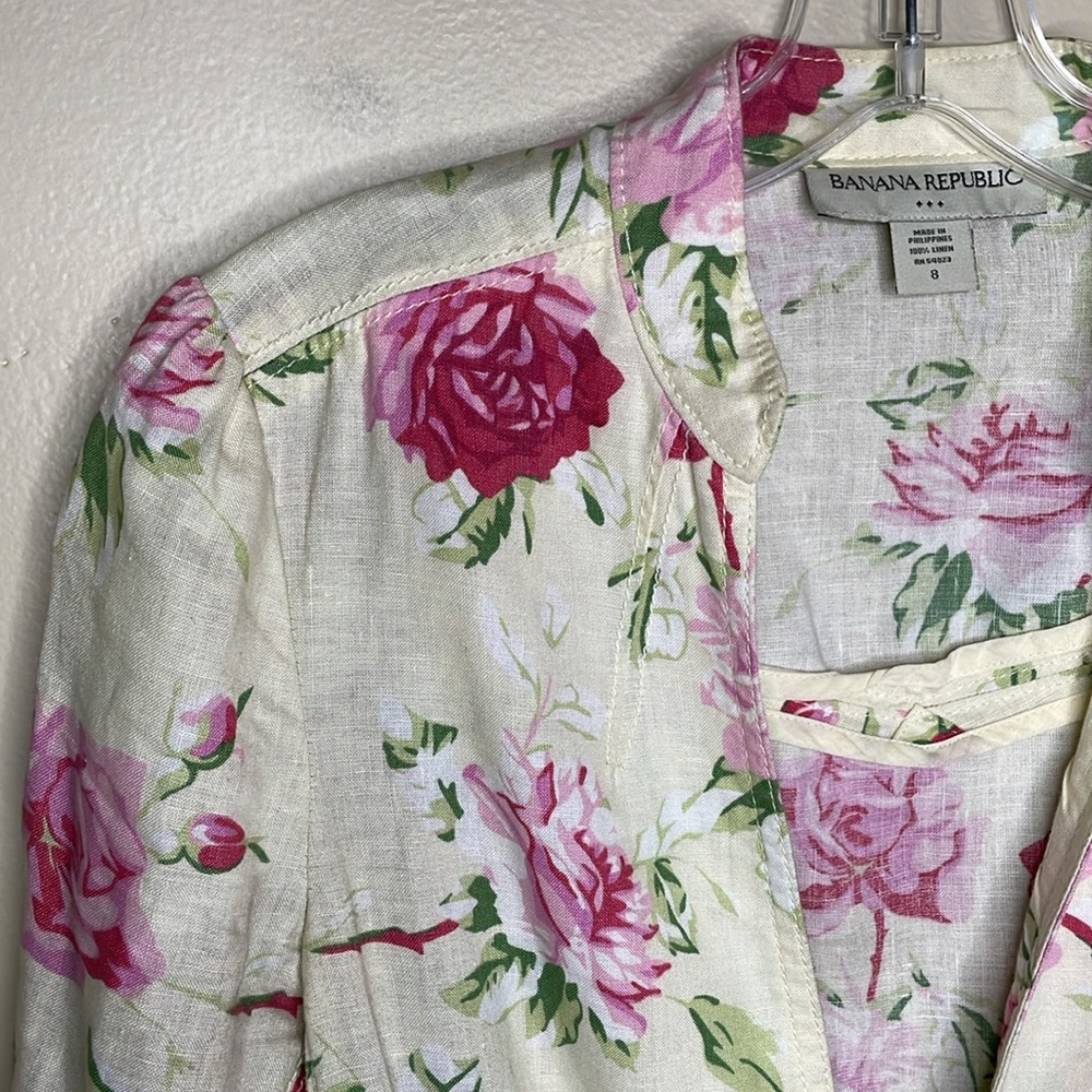 BANANA REPUBLIC Fabric Blazer Floral Linen Covered Buttons Cottagecore 8 - Picture 9 of 12